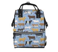 Hnnkloy Conjunto de toros y vacas, animales de granja, ganado, mamíferos.Mochila de maternidad de gran capacidad, bolso cambiador, mochila de viaje para actividades al aire libre.