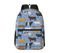 Hnnkloy Conjunto de toros y vacas, animales de granja, ganado, mamíferos,Mochila informal de 17 pulgadas con bolsillos, resistente al agua, para la escuela.