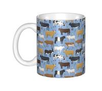 Hnnkloy Conjunto de toros y vacas, animales de granja, ganado, mamíferos,Taza de cerámica grande para café, ideal para cocina, restaurante, oficina o cafetería, 330 ml.