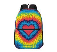 Hnnkloy Corazón amor arcoíris tie dye,Mochila informal de 17 pulgadas con bolsillos, resistente al agua, para la escuela.
