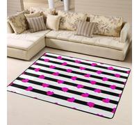 Hnnkloy Corazón Rosa sobre línea Negra, Alfombra Grande Antideslizante para Sala de Estar o Dormitorio, 160 x 120 cm.