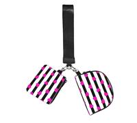 Hnnkloy Corazón rosa sobre línea negra,Bolso de muñeca para deportes al aire libre, monedero portátil, cartera de muñeca con llavero desmontable