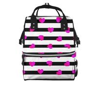 Hnnkloy Corazón rosa sobre línea negra.Mochila de maternidad de gran capacidad, bolso cambiador, mochila de viaje para actividades al aire libre.