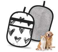 Hnnkloy Corazones en Acuarela en Blanco y Negro, Paquete de 2 Guantes para Eliminar el Pelo de Mascotas, Guantes de Aseo antiestáticos para Perros y Gatos.