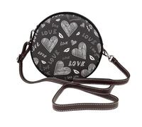 Hnnkloy Corazones escritos a mano Palabras de amor,Bolso de hombro de piel sintética, bolso cruzado redondo - Bolso circular para mujer