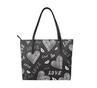 Hnnkloy Corazones escritos a mano Palabras de amor,Bolso de mano de piel sintética, bolso tote de gran capacidad, bolso de hombro para mujer, ideal para el trabajo y los viajes.
