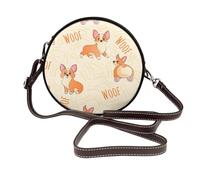 Hnnkloy Corgi con huesos y palabras,Bolso de hombro de piel sintética, bolso cruzado redondo - Bolso circular para mujer