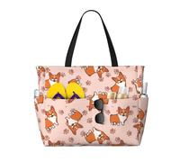 Hnnkloy Corgis de dibujos animados,Bolso de playa de gran capacidad, bolso de hombro de viaje para mujer, bolso de mano impermeable.