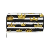 Hnnkloy Corona Dorada Brillante con Rayas Blancas y Negras,Carteras de Cuero PU de Gran Capacidad para Hombres y Mujeres.