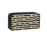 Hnnkloy Corona Dorada Brillante con Rayas Blancas y Negras,Estuche de lápices de Gran Capacidad, portátil, para bolígrafos, Bolsa de papelería para la Escuela y la Oficina.