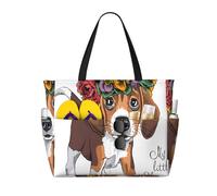 Hnnkloy Corona floral para la cabeza de cachorro beagle,Bolso de playa de gran capacidad, bolso de hombro de viaje para mujer, bolso de mano impermeable.