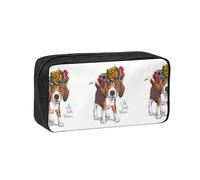 Hnnkloy Corona Floral para la Cabeza de Cachorro Beagle,Estuche de lápices de Gran Capacidad, portátil, para bolígrafos, Bolsa de papelería para la Escuela y la Oficina.