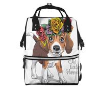 Hnnkloy Corona floral para la cabeza de un cachorro beagle.Mochila de maternidad de gran capacidad, bolso cambiador, mochila de viaje para actividades al aire libre.