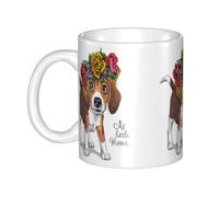 Hnnkloy Corona floral para la cabeza de un cachorro beagle,Taza de cerámica grande para café, ideal para cocina, restaurante, oficina o cafetería, 330 ml.