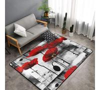Hnnkloy Cuadro Decorativo de Pared con hilera de Amapolas Rojas, Alfombra Grande Antideslizante para Sala de Estar o Dormitorio, 150 x 100 cm.