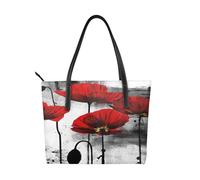 Hnnkloy Cuadro decorativo de pared con hilera de amapolas rojas,Bolso de mano de piel sintética, bolso tote de gran capacidad, bolso de hombro para mujer, ideal para el trabajo y los viajes.
