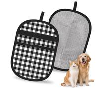 Hnnkloy Cuadros Vichy, tartán Blanco y Negro, Paquete de 2 Guantes para Eliminar el Pelo de Mascotas, Guantes de Aseo antiestáticos para Perros y Gatos.