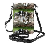 Hnnkloy Cuarteto de cachorros pequeños de pastor australiano,Bolsos para celular para mujer, bolsos pequeños cruzados - Cartera para celular de cuero sintético con ranuras para tarjetas de crédito