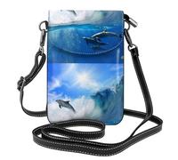Hnnkloy Cuatro delfines en el mar de las ballenas,Bolsos para celular para mujer, bolsos pequeños cruzados - Cartera para celular de cuero sintético con ranuras para tarjetas de crédito