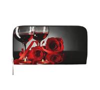 Hnnkloy Decoración romántica para Amantes de la Rosa roja y el Vino,Carteras de Cuero PU de Gran Capacidad para Hombres y Mujeres.