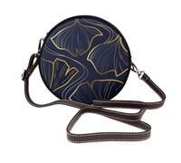 Hnnkloy Degradado dorado lineal con hojas de ginkgo biloba,Bolso de hombro de piel sintética, bolso cruzado redondo - Bolso circular para mujer
