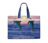 Hnnkloy Delfín mular al amanecer,Bolsa de lona para documentos con cremallera, bolso de mano, maletín para la escuela y la oficina.