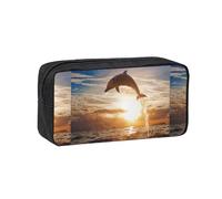 Hnnkloy Delfín Saltando Desde Aguas Brillantes,Estuche de lápices de Gran Capacidad, portátil, para bolígrafos, Bolsa de papelería para la Escuela y la Oficina.