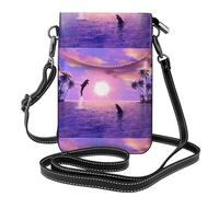 Hnnkloy Delfines al atardecer,Bolsos para celular para mujer, bolsos pequeños cruzados - Cartera para celular de cuero sintético con ranuras para tarjetas de crédito