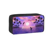 Hnnkloy Delfines al Atardecer,Estuche de lápices de Gran Capacidad, portátil, para bolígrafos, Bolsa de papelería para la Escuela y la Oficina.