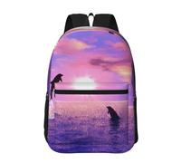Hnnkloy Delfines al atardecer,Mochila informal de 17 pulgadas con bolsillos, resistente al agua, para la escuela.