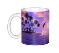 Hnnkloy Delfines al atardecer,Taza de cerámica grande para café, ideal para cocina, restaurante, oficina o cafetería, 330 ml.