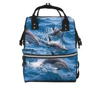 Hnnkloy Delfines en el mar.Mochila de maternidad de gran capacidad, bolso cambiador, mochila de viaje para actividades al aire libre.