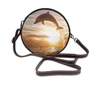 Hnnkloy Delfines saltando desde aguas brillantes,Bolso de hombro de piel sintética, bolso cruzado redondo - Bolso circular para mujer