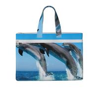 Hnnkloy Delfines saltando en invierno,Bolsa de lona para documentos con cremallera, bolso de mano, maletín para la escuela y la oficina.