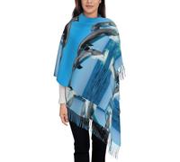 Hnnkloy Delfines saltando en invierno,Bufanda grande de cachemira sintética para mujer, chal ligero con borlas, 197 x 72 cm
