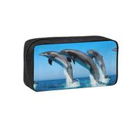 Hnnkloy Delfines Saltando en Invierno,Estuche de lápices de Gran Capacidad, portátil, para bolígrafos, Bolsa de papelería para la Escuela y la Oficina.