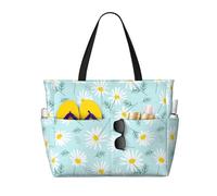 Hnnkloy Delicada margarita floral azul y blanca,Bolso de playa de gran capacidad, bolso de hombro de viaje para mujer, bolso de mano impermeable.