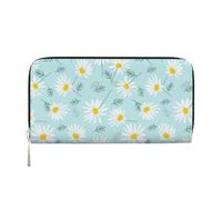 Hnnkloy Delicada Margarita Floral Azul y Blanca,Carteras de Cuero PU de Gran Capacidad para Hombres y Mujeres.