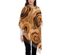 Hnnkloy Delicioso patrón de pan de rollos de canela,Bufanda grande de cachemira sintética para mujer, chal ligero con borlas, 197 x 72 cm