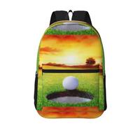 Hnnkloy Deporte Pelota de Golf Atardecer Árbol,Mochila informal de 17 pulgadas con bolsillos, resistente al agua, para la escuela.