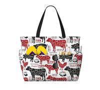 Hnnkloy Diagramas de cortes de carne de carnicería,Bolso de playa de gran capacidad, bolso de hombro de viaje para mujer, bolso de mano impermeable.