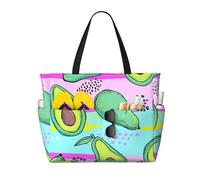 Hnnkloy Dibujo colorido a mano de un aguacate,Bolso de playa de gran capacidad, bolso de hombro de viaje para mujer, bolso de mano impermeable.