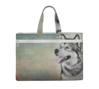 Hnnkloy Dibujo de retrato de perro Alaskan Malamute,Bolsa de lona para documentos con cremallera, bolso de mano, maletín para la escuela y la oficina.