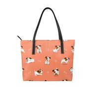 Hnnkloy Dibujos animados de Jack Russell Terrier,Bolso de mano de piel sintética, bolso tote de gran capacidad, bolso de hombro para mujer, ideal para el trabajo y los viajes.