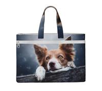Hnnkloy Dios Bokeh de Border Collie Marrón con Ojos Amarillos,Bolsa de lona para documentos con cremallera, bolso de mano, maletín para la escuela y la oficina.