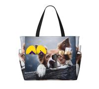 Hnnkloy Dios Bokeh de Border Collie Marrón con Ojos Amarillos,Bolso de playa de gran capacidad, bolso de hombro de viaje para mujer, bolso de mano impermeable.