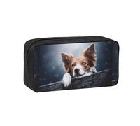 Hnnkloy Dios Bokeh de Border Collie Marrón con Ojos Amarillos,Estuche de lápices de Gran Capacidad, portátil, para bolígrafos, Bolsa de papelería para la Escuela y la Oficina.
