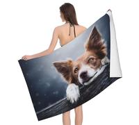 Hnnkloy Dios Bokeh de Border Collie Marrón con Ojos Amarillos,Toalla de Playa de Microfibra Suave de 80 x 130 cm para baño, Hotel, Playa, Gimnasio.