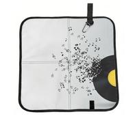 Hnnkloy Disco de Vinilo Roto y Notas Musicales Volando por el Aire,Esterilla Plegable para Asiento Alfombrilla de Tela Oxford, cojín portátil para Acampar y Viajar al Aire Libre.