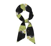 Hnnkloy Diseño de perro Pug con estampado floral, Bufanda de seda sintética para mujer, bufandas de moda para el cuello, pañuelo para el cuello, diadema